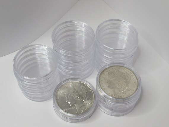 Capsule Portamonete In Plastica Trasparente 70 Mm Con 10 Anelli Regolabili (41-65 Mm) Per Collezionisti