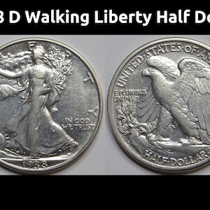 1938 D Walking Liberty Half Dollar - antique better condition American silver half