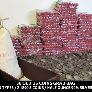 30 coin estate sale grab bag – 1/2 oz old US silver coins, 2 1800’s coins, 10 different coin types – best value coin grab bag