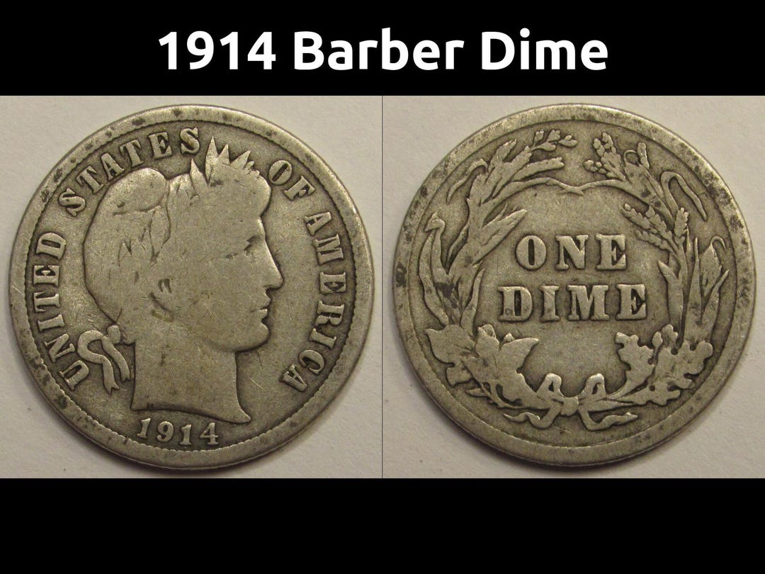 1914年バーバーダイム - アメリカのアンティークの10セント銀貨 - Etsy