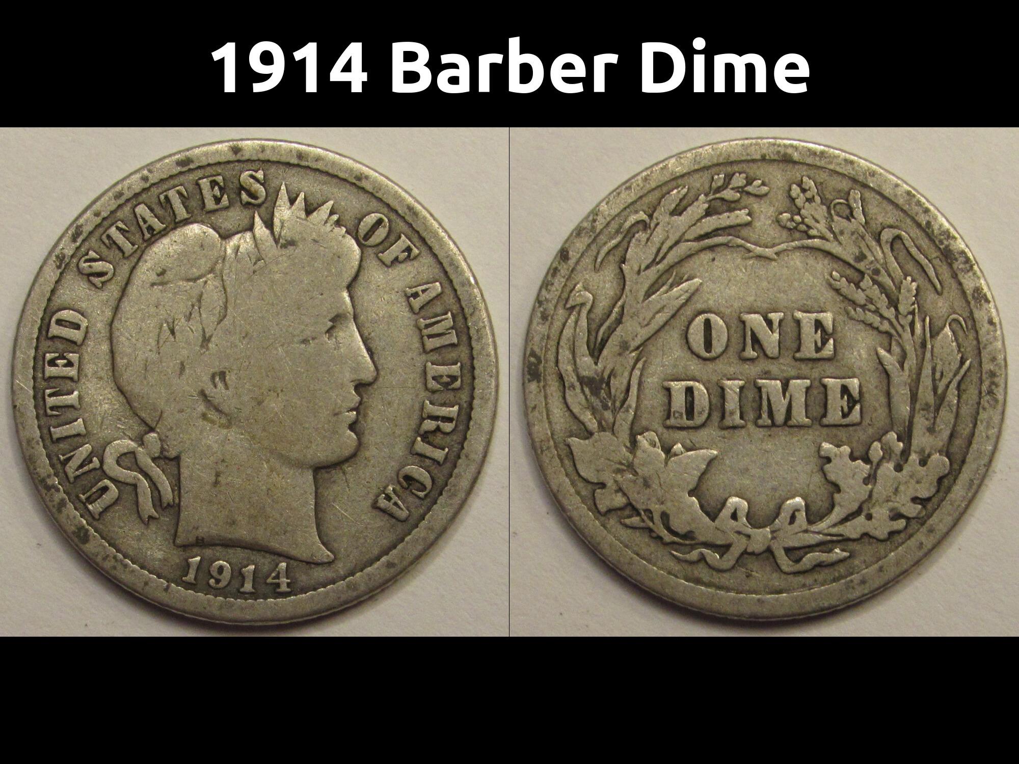 1914 Barber Dime - Antique American Silver Ten Cent Coin - Etsy