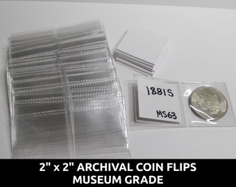 Archival 2" mylar plastic coin flips for storage - choose quantity 25 / 50 / 100 / 200 / 500