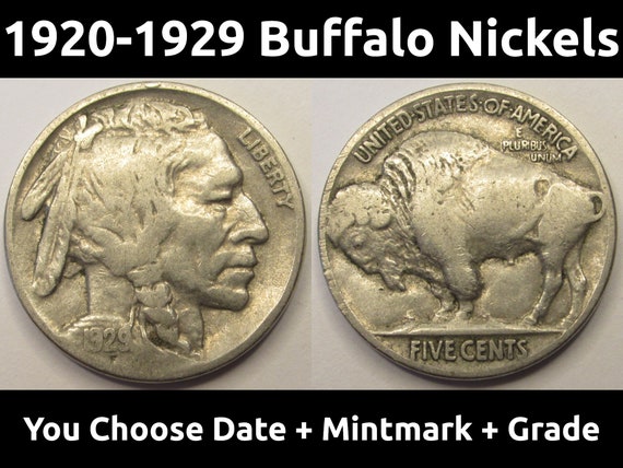 Buffalo Nickels 1920 to 1929 PDS Choose Date / Mintmark / Grade 1920, 1921,  1923, 1924, 1925, 1926, 1927, 1928, 1929 