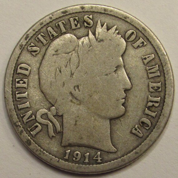 1914年バーバーダイム - アメリカのアンティークの10セント銀貨 - Etsy