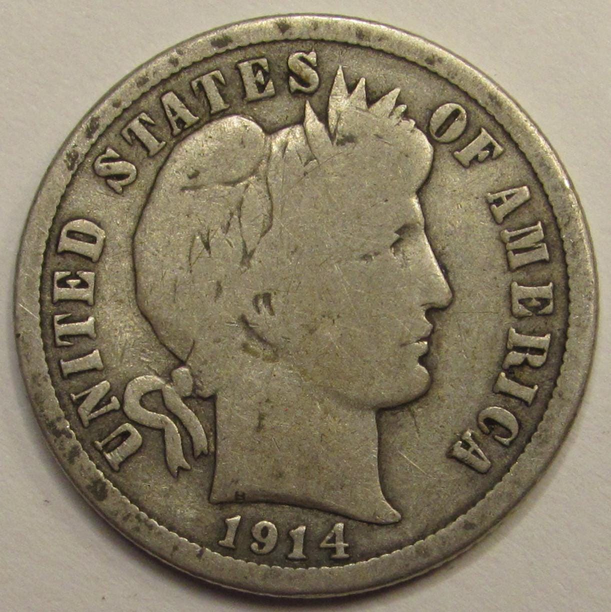 1914年バーバーダイム - アメリカのアンティークの10セント銀貨 - Etsy