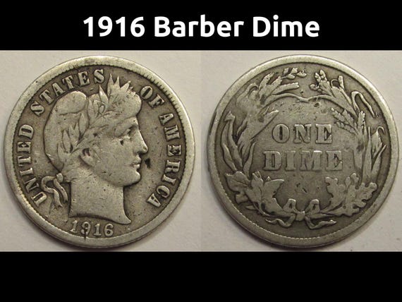 1916年 バーバー・ダイム銀貨！ S刻印！【美品】 1916年バーバーダイム - 発行最終年のアメリカ製シルバーダイム