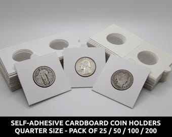 Fundas de cartón autoadhesivas para monedas, tamaño cuarto de dólar, para almacenamiento y organización - paquete de 25 / 50 / 100 / 200