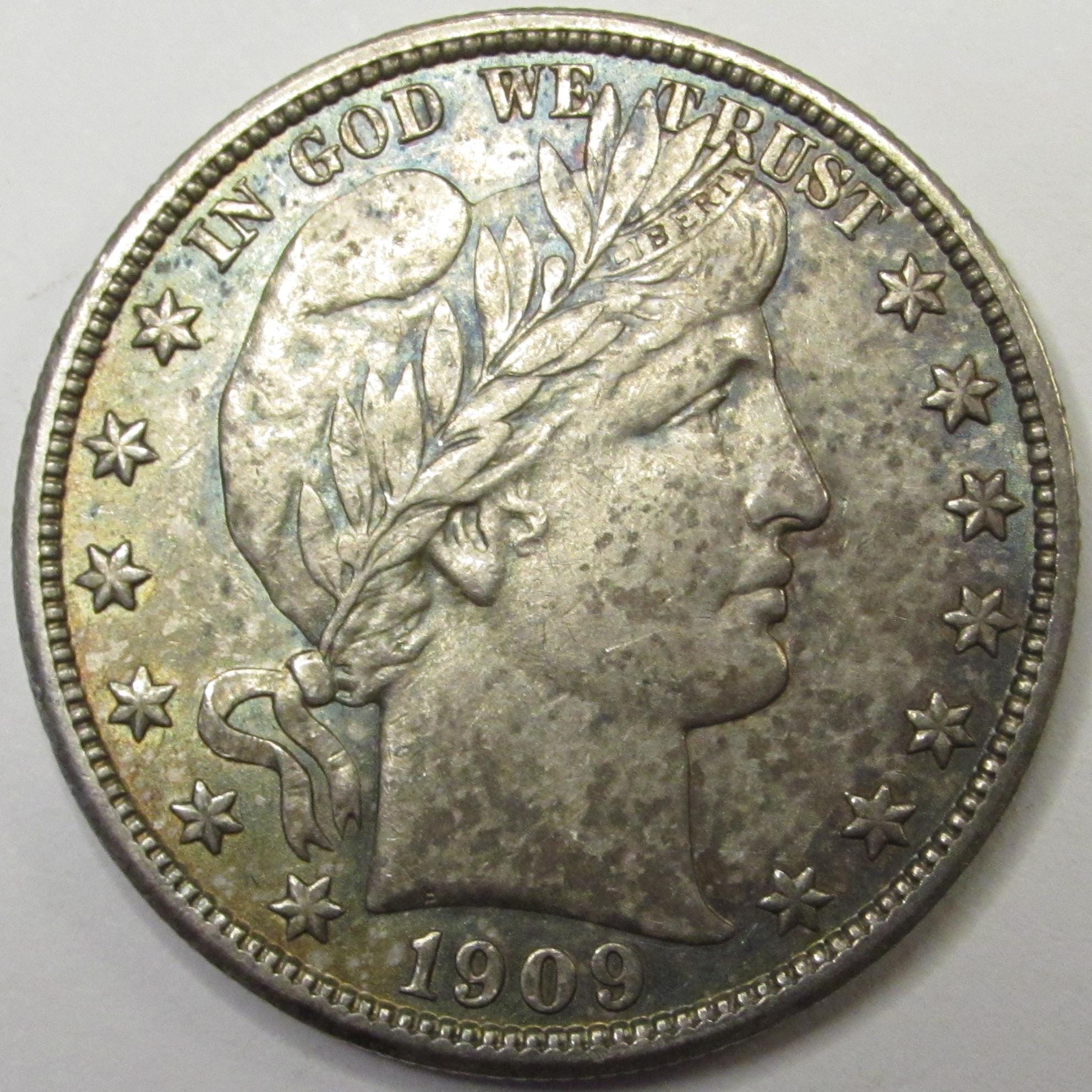1909年バーバーハーフダラー - 20世紀のアンティーク銀貨、高品位