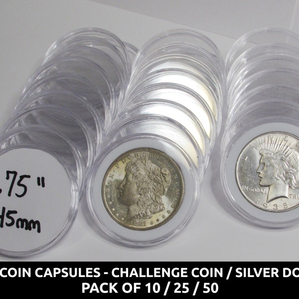 1.75" Coin Capsules for Challenge Coins & Silver Dollars - Pack of 10 / 25 / 50