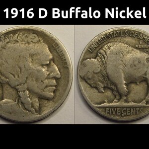 1916 D Buffalo Nickel - antique Denver mintmark five cent coin