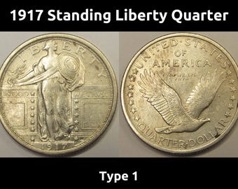 1917 Standing Liberty Quarter - Type 1 - antique classic American silver coin