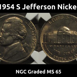 1954 S Jefferson Nickel - NGC Graded MS 65 - vintage San Francisco nickel
