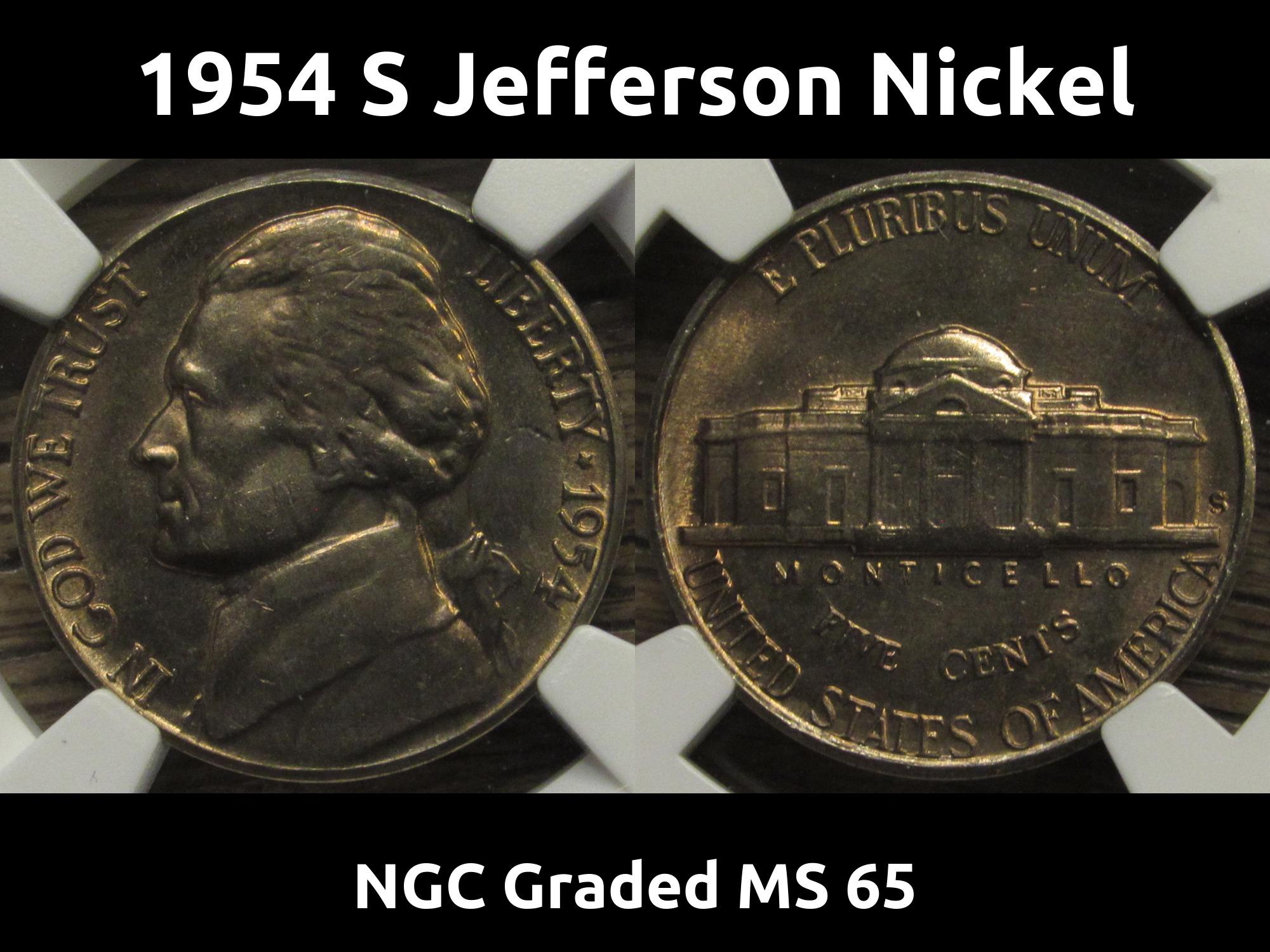 1954年 S ジェファーソンニッケル - NGCグレード MS 65 - ヴィンテージ