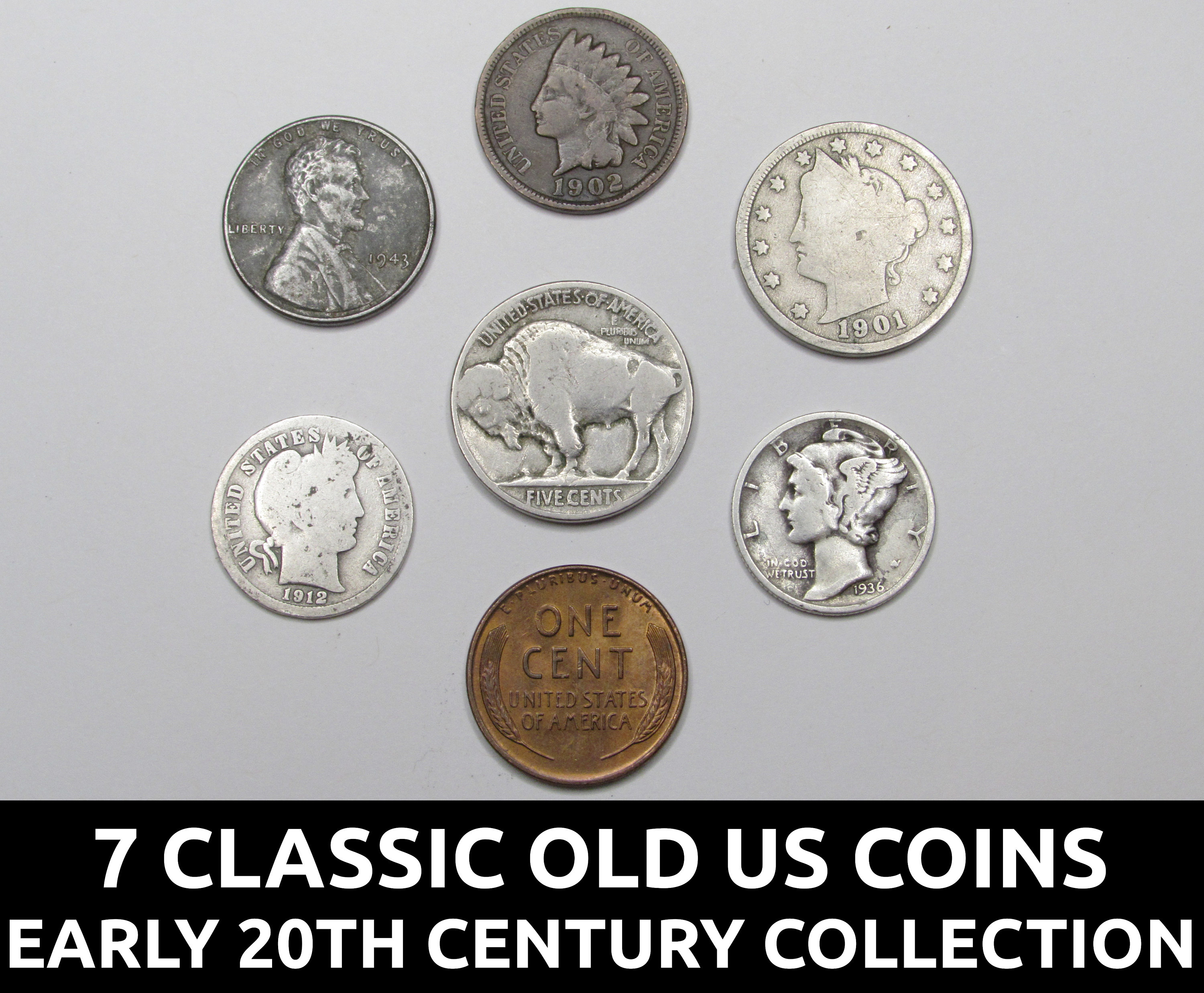7 Classic Old US Coins Collection - Early 20th Century Coins