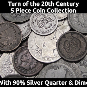 Turn of the 20th Century Coin Collection - 5 coin set with silver quarter & dime - old US coins set