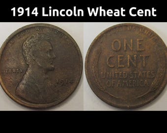 1914 Lincoln Wheat Cent - antique 100 year old American wheat penny