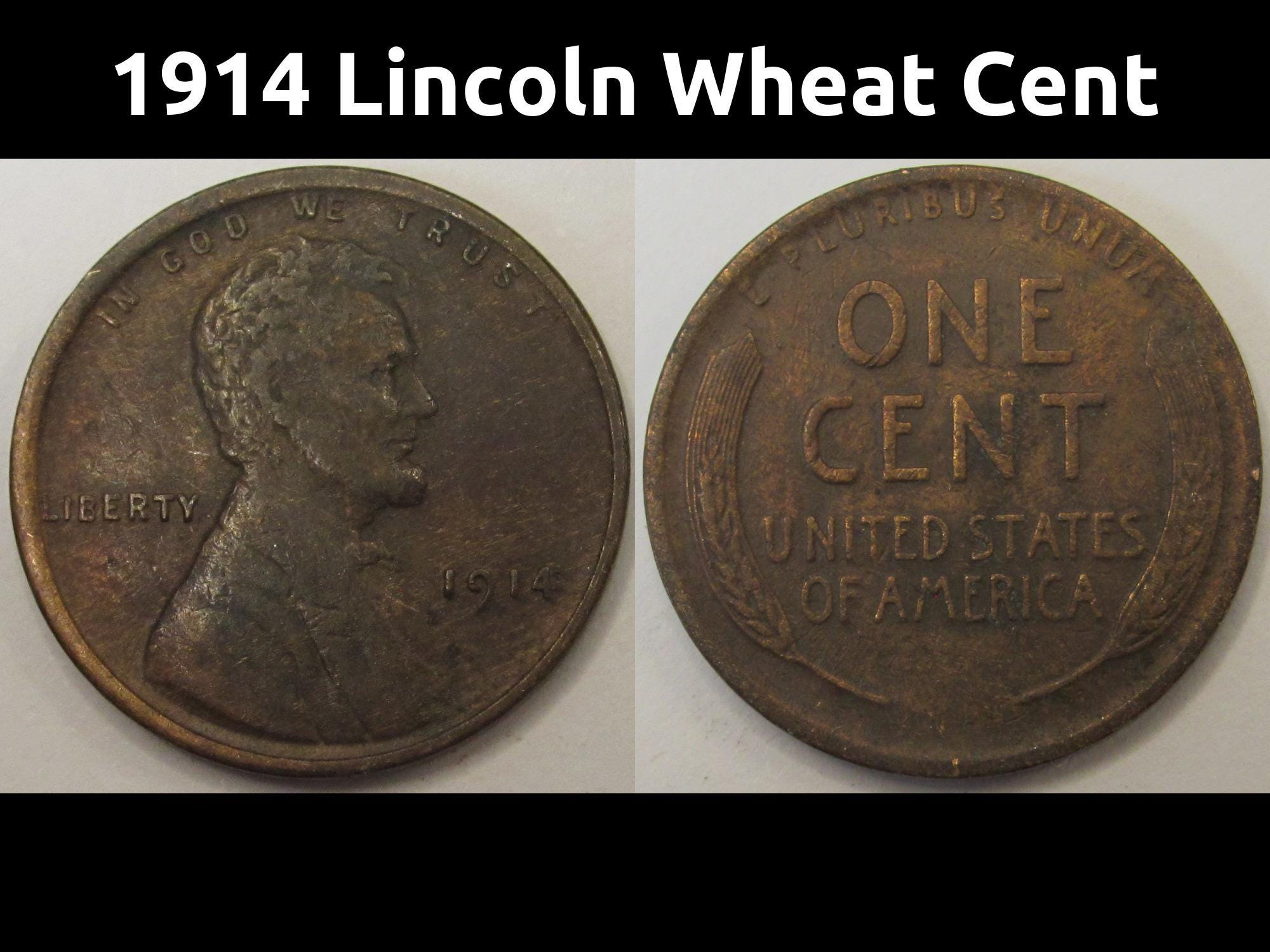 1914 Lincoln Wheat Cent - antique 100 year old American wheat penny