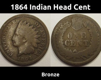 1864 Indian Head Cent - Bronze - antique American Civil War era penny
