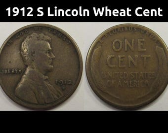 1912 S Lincoln Wheat Cent - antique lower mintage San Francisco wheat penny