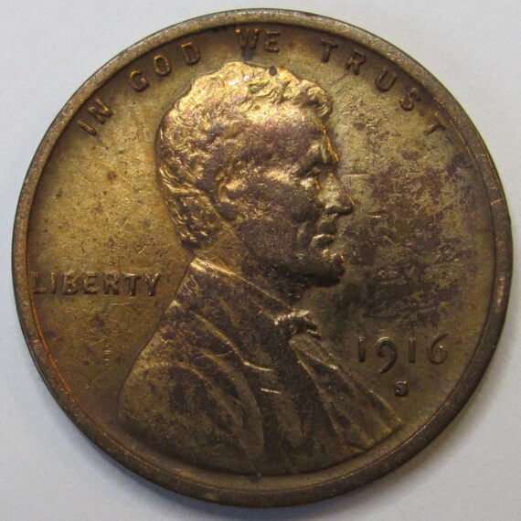 1916 S Lincoln Wheat Cent - Antique San Francisco Mintmark Wheat