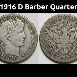 1916 D Barber Quarter - moneda de plata estadounidense antigua en mejor estado