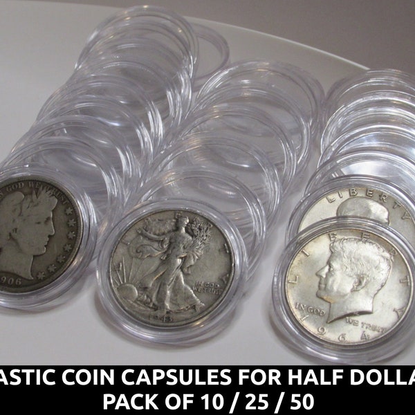 Half dollar sized Plastic Coin Capsules - 30.6 mm holders for coins - pack of 10 / 25 / 50