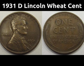 1931 D Lincoln Wheat Cent - antique Denver mintmark American wheat penny