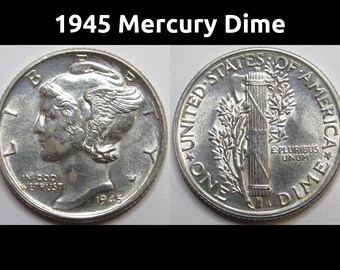 1945 Mercury Dime - antique WW2 era silver dime coin