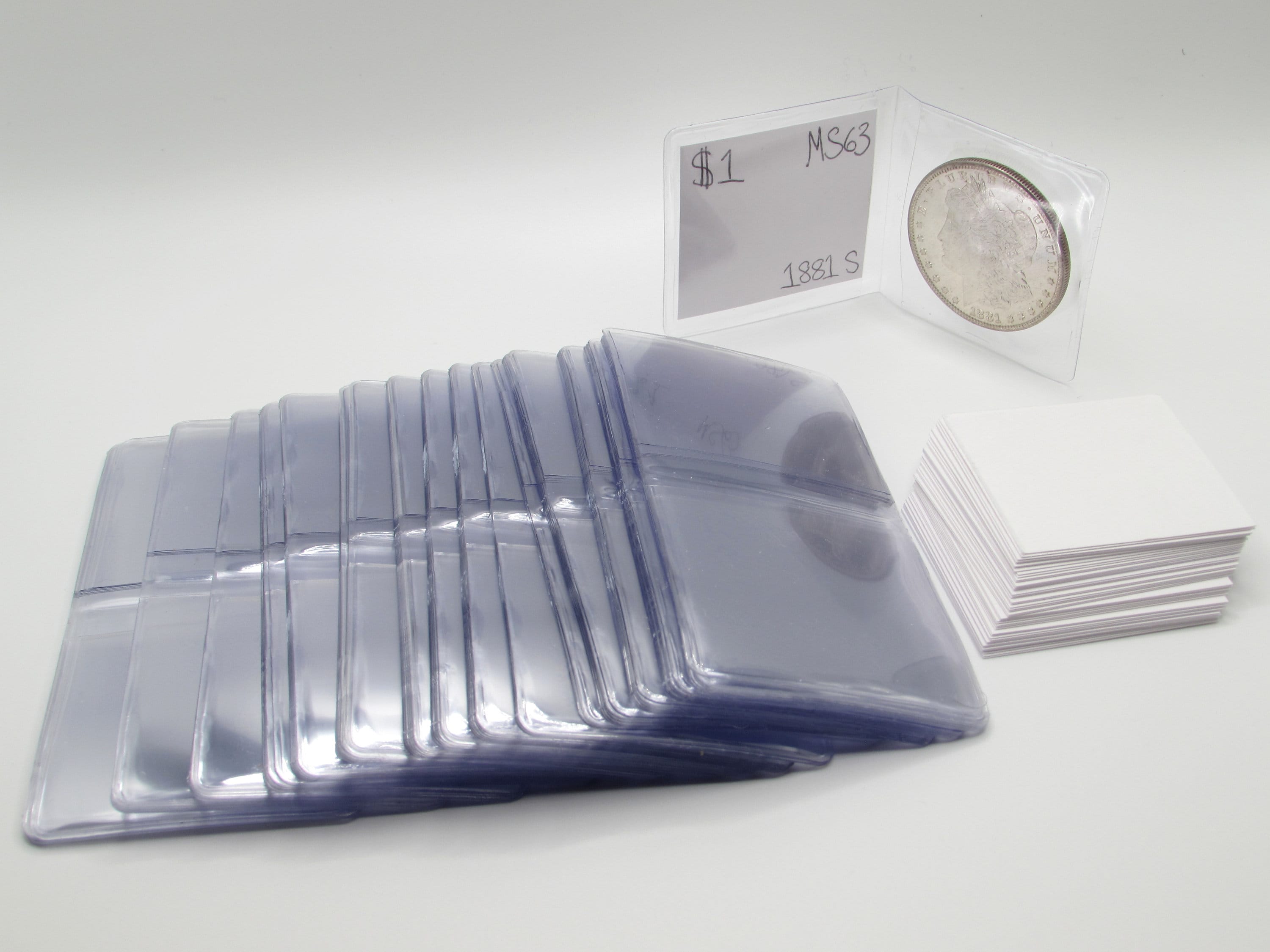 Single Pocket Coin Flips Plastic Safe Soft Sleeve 2x2 Semi Rigid Acid Free Vinyl