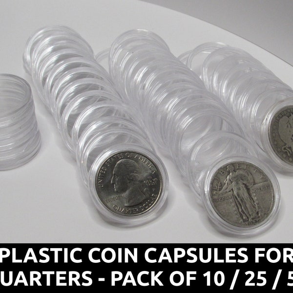 Quarter sized Plastic Coin Capsules - 24.3mm holders for coins - pack of 10 / 25/ 50