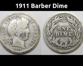 1911 Dime de barbier - centime d'argent américain antique