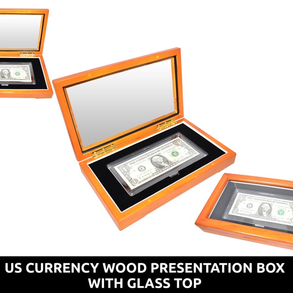 Wood presentation box for currency - with archival slab for protection - for small and large size US paper money