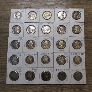 Lot of 25 Proof Jefferson Nickels - 1960-2003 - all different dates