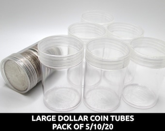 Edgar Marcus Clear Plastic Coin Tubes - 10 Pack Small Dollar Size With Screw Lids