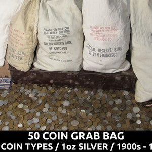 50 Old US Coins Grab Bag - Estate Sale Lot - 1 oz silver / 10+ coin types / 1900s-1964 - vintage coins / great gift for collector