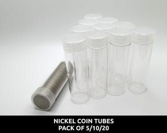 Tubos de níquel americano Whitman - Paquete de 5/10/20 - redondos transparentes, tapa de rosca segura