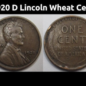 1920 D Lincoln Wheat Cent - antique Denver mintmark American wheat penny