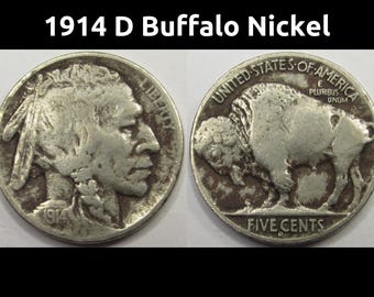 1914 D Buffalo Nickel - antique key date American Bison coin