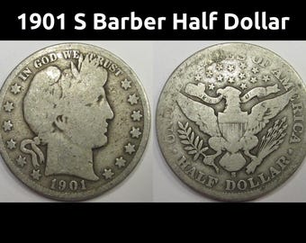 1901 S Barber Half Dollar - antique low mintage American silver coin