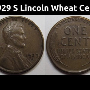 1929 S Lincoln Wheat Cent - antique American penny with San Franncisco mintmark