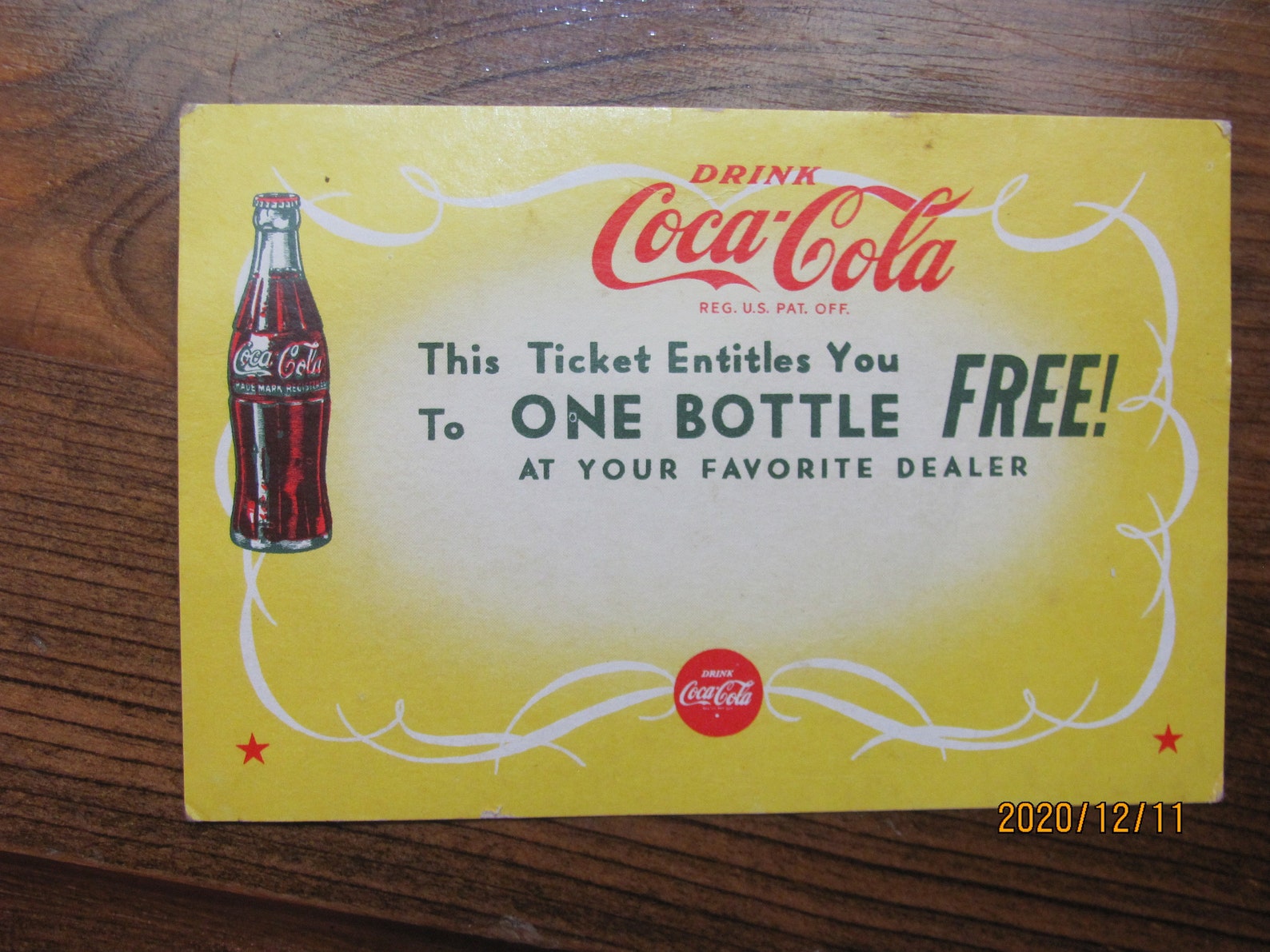 Vintage COCA COLA Store Coupon For Free Coke Rare 1940 s Etsy
