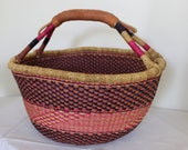 Africa Bolga Basket, Shopping Basket, Market Basket, Colorful, High Quality, Elephant Grass, Stable Braided, Round, Large FAIRTADE