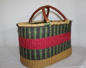 Africa Bolga Basket, Shopping Basket, Market Basket, Colorful, High Quality, Elephant Grass, Stable Braided, Large FAIRTADE