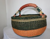 Africa Bolga Basket, Shopping Basket, Market Basket, Colorful, High Quality, Elephant Grass, Stable Braided, Round, Large FAIRTADE
