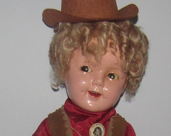Bambola vintage originale Shirley Temple "Texas Ranger" con occhi civettuoli, 27 pollici, circa 1936