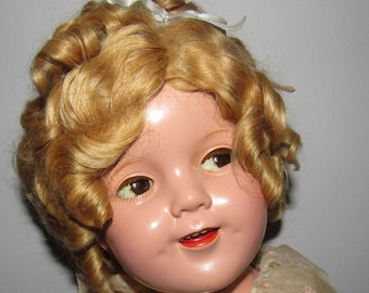 Splendida bambola vintage Shirley Temple da 25" con occhi flirty, anni '30 circa
