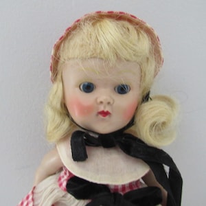 Vintage Vogue Ginny SLW Doll In Original Tagged Red and White Checkered Outfit 7 1/2" Circa 1954