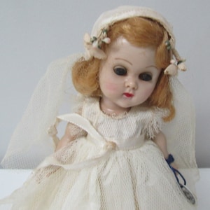 Vintage Vogue Ginny SL Walker Doll In Original Tagged Bridal Gown  7 1/2&quot; Circa 1950&#39;s