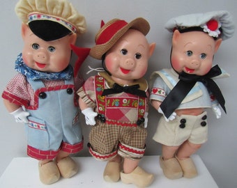 MWOB Madame Alexander Three Little Pigs In Original Tagged Outfits 11" Circa 1997