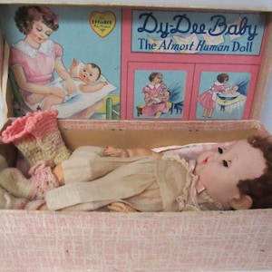 Vintage Effanbee Dy Dee Baby Doll In Orig box W/Acquired Rubber Ears 11&quot; Circa 1940&#39;s